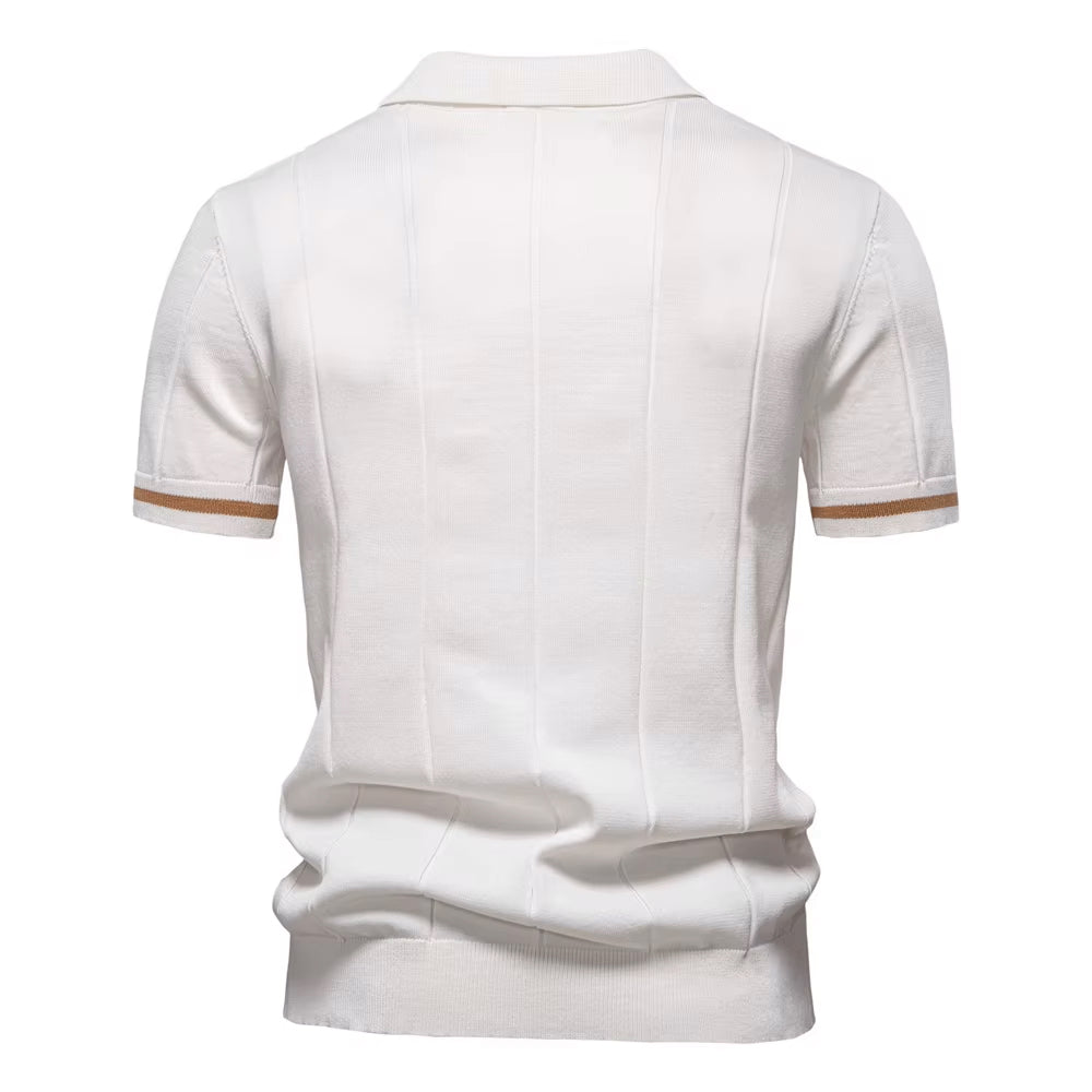 Men’s Quarter-Zip Ribbed Knit Polo Shirt
