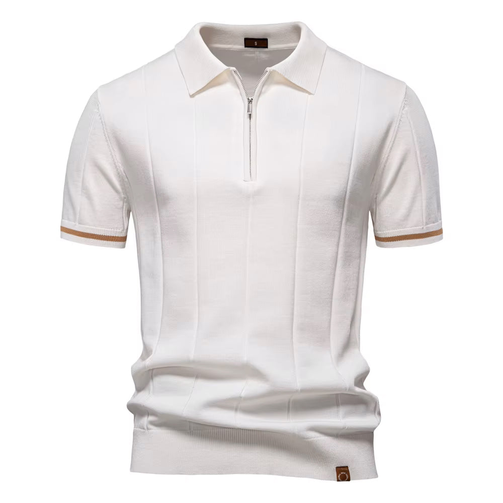 Men’s Quarter-Zip Ribbed Knit Polo Shirt